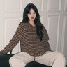 巧丂2025秋季新款寬松軟糯慵懶風針織連帽條紋vintage毛衣外套女秋冬 淺棕色 均碼 曬單實拍圖