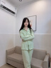 貓人純棉睡衣女士100全棉春秋季帶胸墊開(kāi)衫長(cháng)袖套裝大碼寬松家居服 清新綠 【100%純棉 免穿文胸】 L 【158-165cm/100-120斤】 曬單實(shí)拍圖