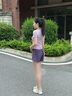 陶芙（taofu）后口袋羽毛球服套裝女夏季速干透氣短袖健身衣服跑步網(wǎng)球有氧褲裙 粉紫色兩件套（白裙） M 曬單實(shí)拍圖