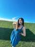 入秋謠少女感克萊因藍(lán)連衣裙女夏季新款可愛減齡小個(gè)子系帶別致吊帶裙子 藍(lán)色 S 曬單實(shí)拍圖