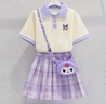 迪士尼（Disney）庫洛米裙子女童夏季套裝2025新款兒童POLO連衣裙女孩夏套裝裙 三只庫洛米-紫色-不配包 140 建議身高130-140cm 曬單實(shí)拍圖