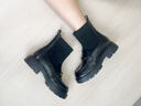 卓詩(shī)尼彈力靴襪靴女2025冬季新款英倫風(fēng)加絨秋樂(lè )福鞋厚底增高針織短靴 黑色-單里 37 曬單實(shí)拍圖