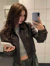 AAISUP美拉德棕色翻領(lǐng)皮衣外套女2025年秋季酷颯風(fēng)修身短款機車(chē)服夾克潮 棕色 M 曬單實(shí)拍圖