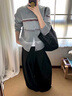 TERRAINCOGNITA【25AW】淺藍撞色馬海毛翻領(lǐng)針織開(kāi)衫羊毛衣混紡 灰色 S 曬單實(shí)拍圖