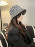 CACUSS帽子女冬季保暖漁夫帽大頭圍顯臉小盆帽復古格紋泰迪絨帽子 灰色 曬單實(shí)拍圖