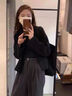 艾美琦美（AIMEIQIMEI）小香風(fēng)連衣裙套裝女秋季2025新款大碼女裝氣質(zhì)顯瘦毛呢三件套冬季 咖色外套+黑色打底衫+黑色西裝半裙加腰帶 2XL [建議140-160斤] 曬單實拍圖