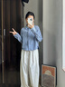 Teenie Weenie小熊女裝襯衫2025秋季新款簡約時尚短款翻領(lǐng)露臍上衣 藍色 S 曬單實拍圖