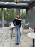 Mandy Zhang法式高級感露肩掛脖羊毛針織衫女秋季氣質顯瘦百搭上衣 靜謐黑 S 曬單實拍圖