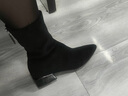 蜜凡蘇翻毛皮鞋女短靴反皮真的皮平底切爾西新款粗的跟馬丁靴磨砂軟底 黑色【加絨內里】 40 曬單實(shí)拍圖