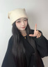 CACUSS帽子女秋冬保暖毛線帽女士針織帽戶外防寒套頭帽護耳堆堆帽米杏色 曬單實拍圖