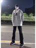 真維斯（JEANSWEST）高街微喇褲子男生2025秋季新款潮牌彎刀男褲修身直筒黑色牛仔褲男 黑色 L 曬單實(shí)拍圖