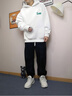LEEREDPOI情侶款連帽套頭衛衣春秋休閑潮流印花寬松長(cháng)袖t恤男女款棉質(zhì)上衣 白色 XL （建議130-145斤） 曬單實(shí)拍圖