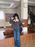 森馬（Semir）外套女秋季花苞拼接格子寬松立領(lǐng)2025新款復(fù)古風文藝通勤夾克 藍灰色調(diào)00382 S 曬單實拍圖