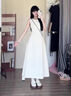 巧丂白色連衣裙女夏白月光2025新款夏日絕美長(cháng)款小白裙子a字收腰長(cháng)裙 杏色 M 曬單實(shí)拍圖