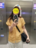 茵曼（INMAN）【苧麻】清麻系列炒色襯衫t恤女裝2025夏季新款短袖上衣 淺橙色 -18424248H S 曬單實(shí)拍圖