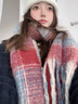 趣木也2025新款格子圍巾女秋冬學(xué)生韓系氛圍感百搭加厚披肩保暖情侶圍脖 四色拉毛格-苔蘚綠色 曬單實(shí)拍圖