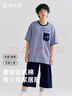 頂瓜瓜夏季純棉男童睡衣套裝青少年大碼薄款男大童家居服短袖 藍色  175 曬單實(shí)拍圖