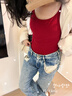 好奇蜜斯（Miss Curiosity）羊毛保暖內衣女發(fā)熱莫代爾肌底衣秋冬內搭帶胸墊加絨秋衣 胭脂紅 L 曬單實(shí)拍圖