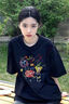 趣味涂鴉黑色短袖t恤女2025新款夏季正肩寬松韓版慵懶風(fēng)純棉上衣 黑色 XL 曬單實(shí)拍圖