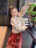 G.DUCKKIDS新中式漢服女大童馬面裙套裝2025新款中大童復古唐裝秋冬加絨裙子 酒紅色+披肩吊墜 120 建議6-7歲 曬單實(shí)拍圖