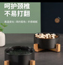 瑜品佳【陶瓷】黑色貓碗喝水吃飯食盆防打翻碗架保護頸椎幼貓中小犬狗碗 啞黑色單碗+竹木底座 曬單實(shí)拍圖