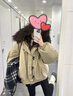 圣保美連帽大毛領(lǐng)羽絨棉服女裝2025冬季新款韓版棉衣外套加厚工裝派克服 粉紅色 S 曬單實拍圖