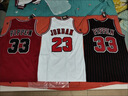 NBA VIBE公牛球衣 23號(hào)喬 CH B頭 條紋 白色 網(wǎng)眼刺繡大碼球服 藍(lán)球服男 復(fù)古33條紋 均碼 m 曬單實(shí)拍圖