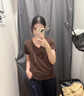優(yōu)衣庫女裝竹節(jié)紗V領(lǐng)T恤/短袖棉白T上衣打底內(nèi)搭春夏新款483576 38 深褐色 L /160/88A 曬單實(shí)拍圖