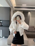 棉致大毛領(lǐng)短款羽棉絨服女2025冬季新款歐美風(fēng)收腰顯瘦減齡棉襖外套 白色 L 曬單實(shí)拍圖