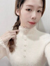 GEBASHAN  半高領(lǐng)毛衣女打底衫2025秋冬新款加厚蕾絲拼接針織衫顯瘦上衣女 白色 L 【115-130斤】 曬單實(shí)拍圖