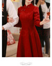 蘇洛琳2025年春天秋冬季新款女士裝紅色長(cháng)袖連衣裙子氣質(zhì)訂婚敬酒禮服衣 酒紅色中長(cháng)款 XL 115-125斤 曬單實(shí)拍圖