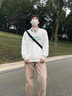 回力（Warrior）油畫(huà)風(fēng)男士衛衣圓領(lǐng)潮牌寬松大碼無(wú)帽新款長(cháng)袖潮流春秋季新款男裝 【重磅棉】-白#HL綠冰塊字D XL 曬單實(shí)拍圖
