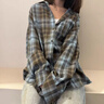 CHIC VEN 2025秋季新款松弛感磨毛格紋襯衫中長款情侶襯衣外套女chicven 藍(lán)咖格紋 L （60-70公斤） 曬單實(shí)拍圖