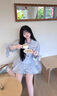 冶芷2025新款學(xué)院風(fēng)藍色襯衫連衣裙子女早秋季氣質(zhì)收腰百褶短裙 甜美條紋百褶短裙藍色 L 曬單實(shí)拍圖