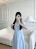 婧麒（JOYNCLEON）孕婦連衣裙夏款2025新款女氣質夏季哺乳裙子寬松孕婦夏裝長裙 淺藍【紐扣可哺乳】Jly22130 L 曬單實拍圖