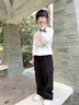 小豬彼特女童工裝褲春秋休閑褲2025新款兒童褲子秋季女大童黑色闊腿褲秋裝 15063黑色【純棉春秋款】 170 cm 曬單實拍圖