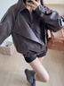 Hhyii 曼哈頓 棕色皮衣外套女春秋新款美式機車(chē)服廓形高級感夾克 馬鞍棕 現貨 S 模特尺碼 曬單實(shí)拍圖