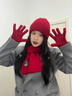 玖慕（JIUMU）紅色圍巾女冬保暖中國紅純羊毛帽子手套三件套本命年生日禮物海棠紅-精致禮盒裝 曬單實(shí)拍圖
