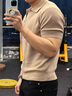 迪伽達簡約坑條v領polo衫短袖男士新款夏季老錢風潮t恤cleanfit正肩半袖 JCF-982灰色 XL 曬單實拍圖
