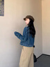AAISUP美式復古做舊牛仔外套女2025年秋季新款辣妹氣質(zhì)修身短款夾克上衣 藍色 M 曬單實(shí)拍圖