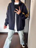 gxmy美式復古三條杠立領(lǐng)衛衣男士運動(dòng)套裝春秋季一套帥氣學(xué)生兩件套潮 藏青衛衣+藏青衛褲 【兩件裝】 XL 曬單實(shí)拍圖