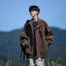 Shelley Jones美式復(fù)古外套男士秋季新款寬松潮流pu皮高級(jí)感痞帥機(jī)車夾克上衣服 咖啡色 XL [建議125-135斤] 曬單實(shí)拍圖