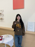 對白文森特·梵高聯(lián)名復(fù)古提花套頭毛衣女2025秋新款綿羊毛針織衫 可可棕咖 S 曬單實拍圖