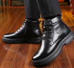 卡帝樂(lè )鱷魚(yú)（CARTELO）高幫羊毛男士棉鞋冬季新款加絨保暖戶(hù)外靴子特大碼47真皮男鞋皮鞋 黑色 46 曬單實(shí)拍圖