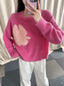 MeetMetro瑪依爾時(shí)尚減齡粉色毛衣女2025秋季寬松休閑羊毛針織衫 粉色 均碼 曬單實(shí)拍圖