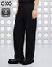 GXG男裝【涼感】寬松直筒休閑褲男通勤衛褲 黑色 195/XXXXL 曬單實(shí)拍圖