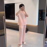 三槍?zhuān)═HREEGUN）100%純棉云朵棉一等品雙層泡泡紗透氣甜美V領(lǐng)女家居睡裙/短袖中褲 晨霧藍【中袖長(cháng)褲】 XL 曬單實(shí)拍圖