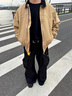 Shelley Jonesvintage卡其色帆布水洗牛仔外套男款美式潮牌翻領(lǐng)底特律工裝夾克 卡其色 XL [推薦120-140斤] 曬單實拍圖