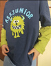 ASK JUNIOR【假兩件】?jì)和L(cháng)袖T恤25秋中大童怪獸圖案體恤打底衫男童上衣 藏青色 120 曬單實(shí)拍圖