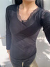 浪莎保暖內衣女士冬季帶胸墊加絨加厚晴綸發(fā)熱打底衫上衣修身美體秋衣 黑灰 單件上衣 L （推薦體重110-140斤） 曬單實(shí)拍圖